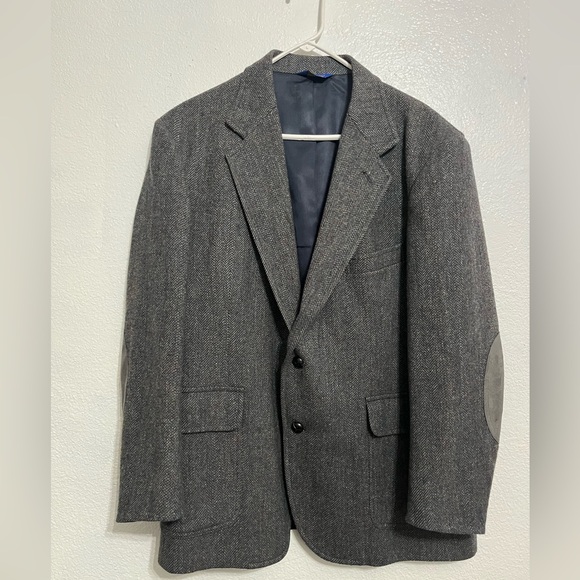 Pendleton Mens 44 Speckled Gray Tweed Wool Suede Elbow Patch single breasted - Picture 1 of 16